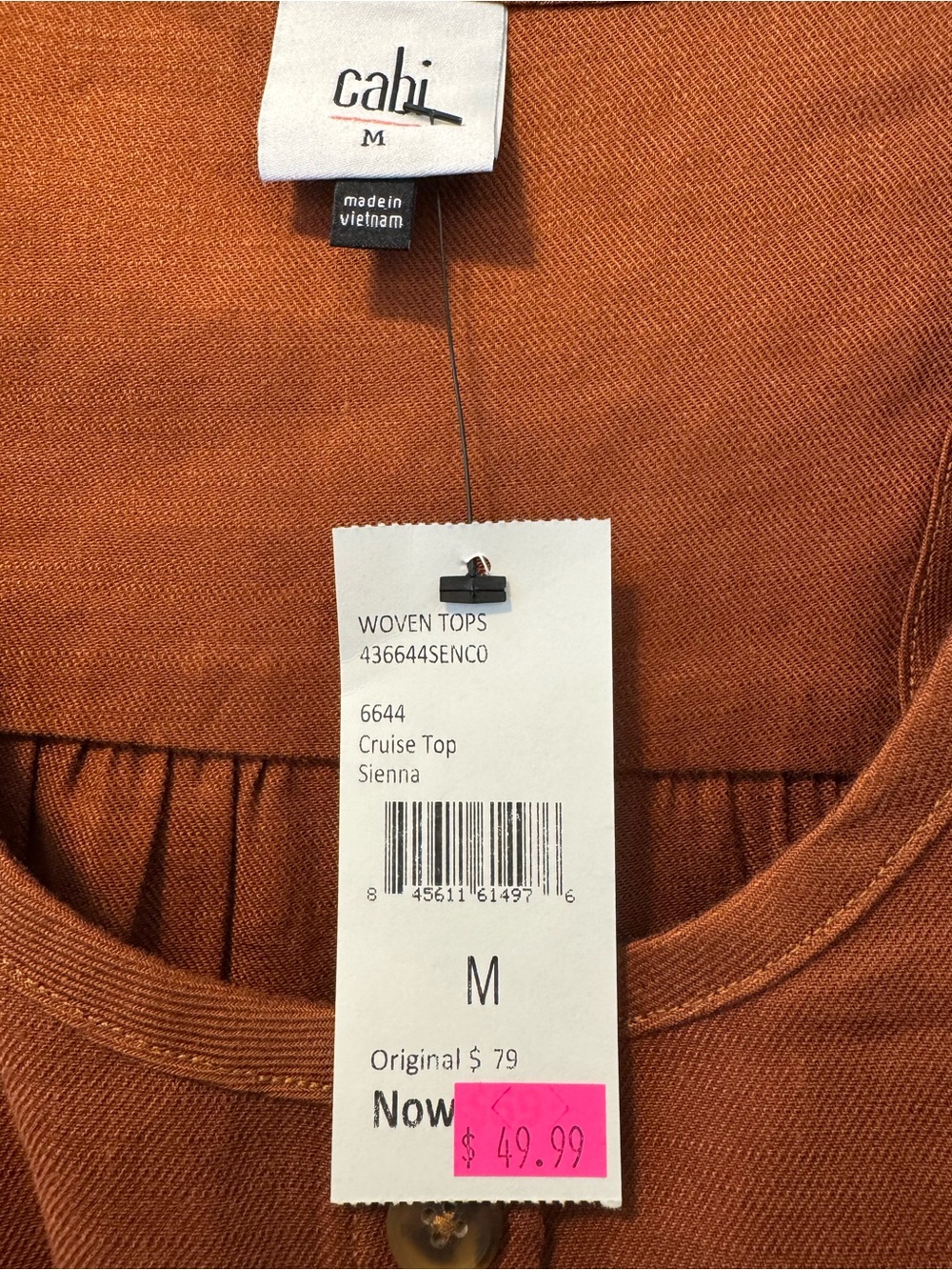CAbi Rust Button-Front Sleeveless Tank #6644 Cruise top - Picture 3 of 7
